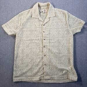 San Francisco Work Shirts Crochet Knit Button Up Camp Top Men's Small Cream
